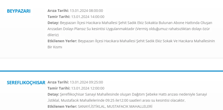 Ankaralılar dikkat kesinti az önce duyuruldu! Haymana Sincan Beypazarı Şereflikoçhisar ilçelerinde resmen olmayacak - Resim : 2