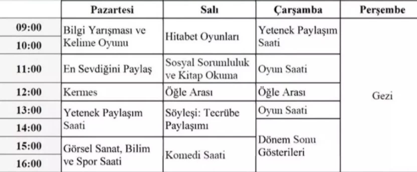 Okullarda son hafta ders işlenecek mi, örnek ders programı nedir? - Resim : 2