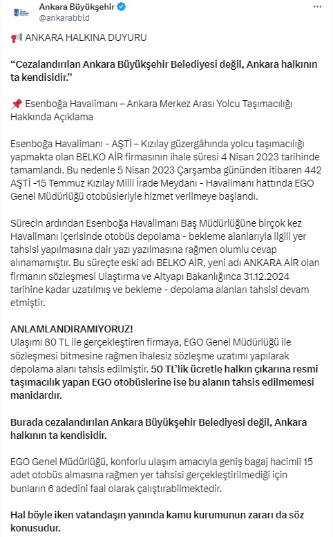 ABB’den Esenboğa Havalimanı-Ankara merkez arası yolcu taşımacılığı hakkında açıklama - Resim : 2