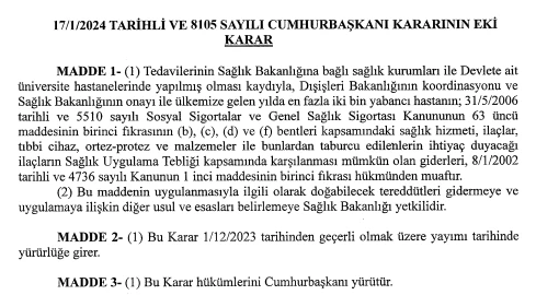 Yılda 2 bin yabancıya ücretsiz sağlık hizmeti kararı Resmi Gazete'de yayımlandı! - Resim : 2