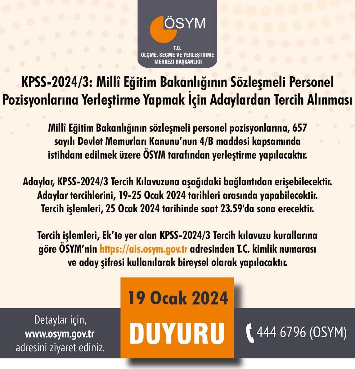 ÖSYM son dakika açıkladı! KPSS-2024/3 tercih kılavuzu yayımlandı