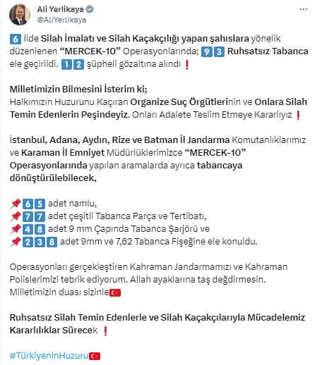 6 ilde düzenlenen silah imalatı ve silah kaçakçılığı operasyonunda 12 kişi gözaltına alındı!