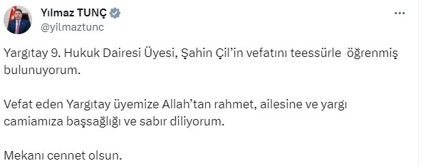 Ankara Yargıtay 9. Hukuk Dairesi üyesi Şahin Çil vefat etti