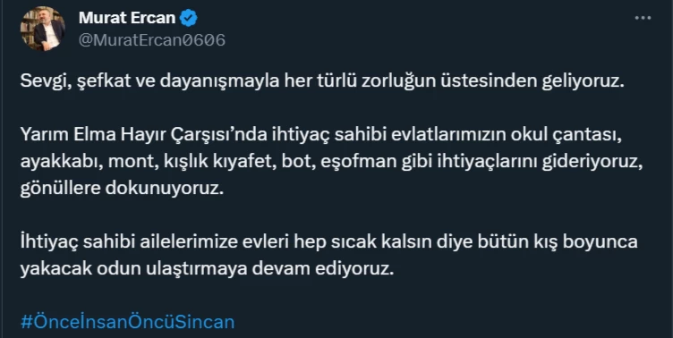 Sincan Belediyesinden ihtiyaç sahibi ailelerin yanındayız mesajı