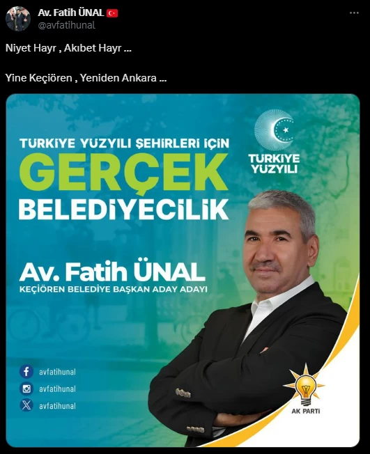 AK Parti Keçiören Beleye Başkan aday adayı Fatih Ünal kimdir?