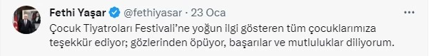 Yenimahalle Belediyesinden Çocuk Tiyatrolarına gösterilen ilgiye teşekkür mesajı