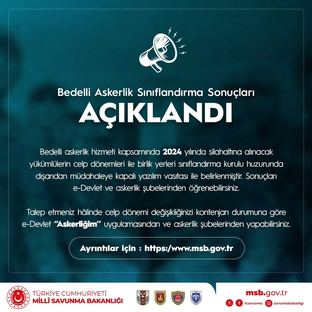 Son dakika duyuruldu! Bedelli askerlik sınıflandırma sonuçları açıklandı