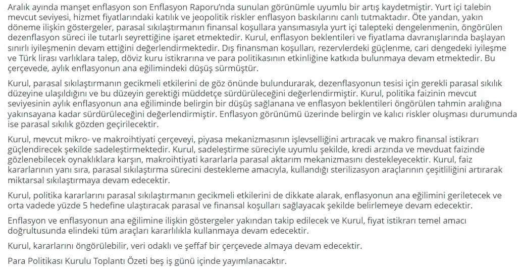 Merkez Bankası ocak ayı faiz kararı açıklandı! TCMB politika faiz oranı belli oldu