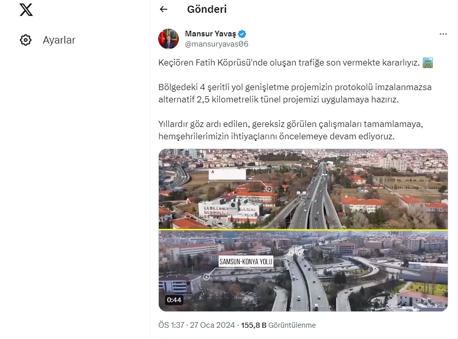 ABB Başkanı Yavaş Keçiören Fatih Köprüsü trafiğine neşter vuracak çözümü açıkladı