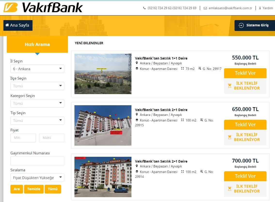 Vakıfbank'tan Ankara'da 550.000 TL'ye satılık apartman dairesi