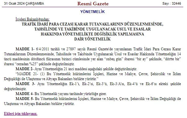 Trafik İdari Para Cezası Karar Tutanaklarında gidilen değişiklik Resmi Gazete'de yayımlandı!