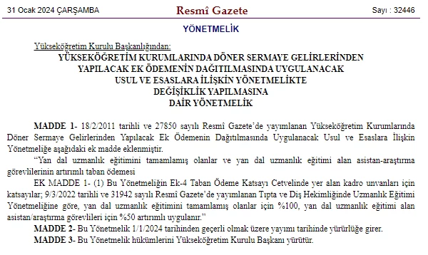 Yükseköğretim Kurumlarında Döner Sermaye Gelirlerinden Yapılacak Ek Ödemelerde artırıma gidildi!