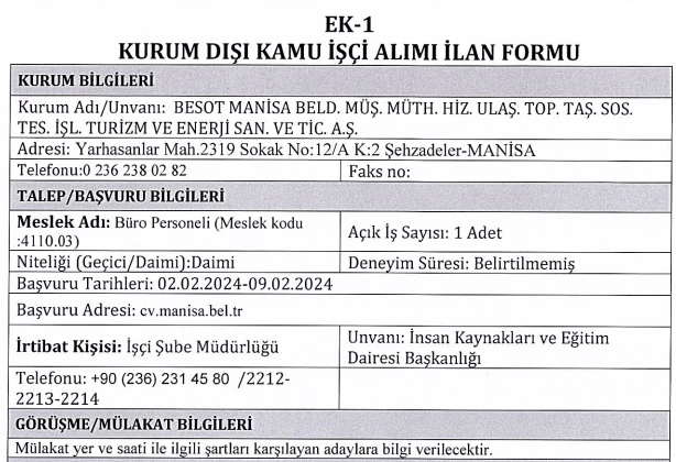 Kamu kurumuna 18-60 yaş arasında sınavsız büro memuru alımı başladı