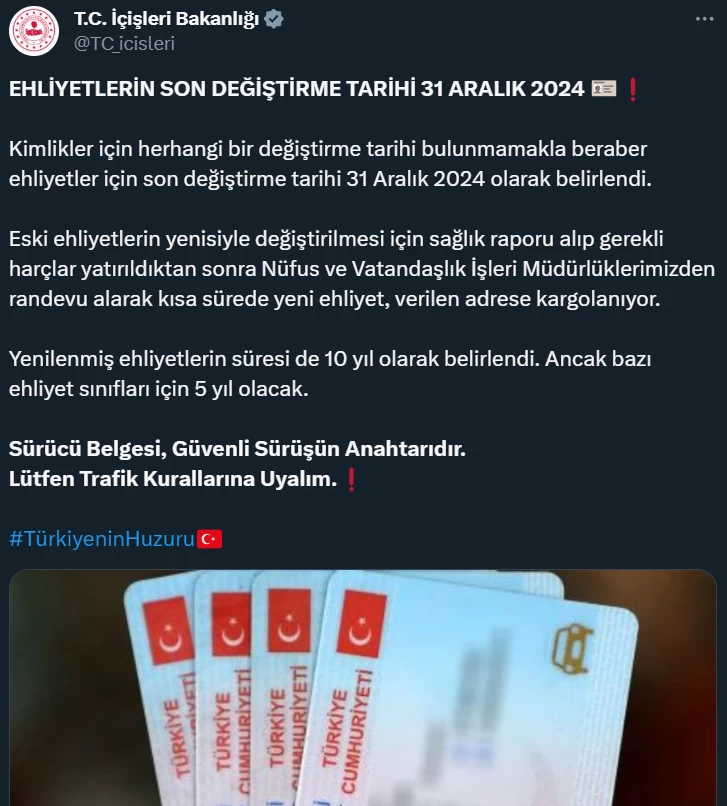Eski tip ehliyetlerin değiştirilmesi için son gün belli oldu