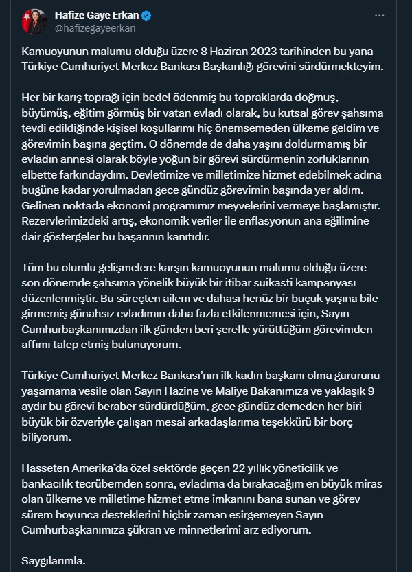 Hafize Gaye Erkan istifa etti! Yeni TCMB Başkanı kim olacak?