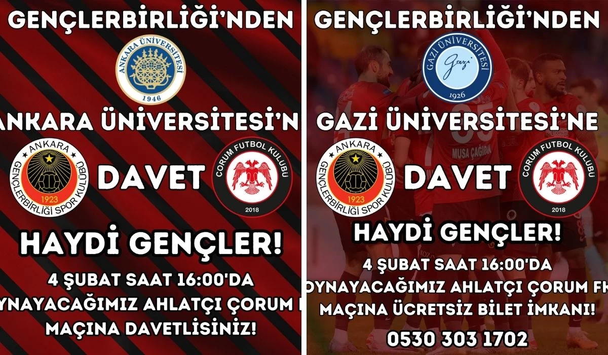 Gençlebirliği'nin öğrencilere bilet desteği devam ediyor! Çorum FK maç biletleri Ankara ve Gazi Üniversitesi öğrencilerine ücretsiz