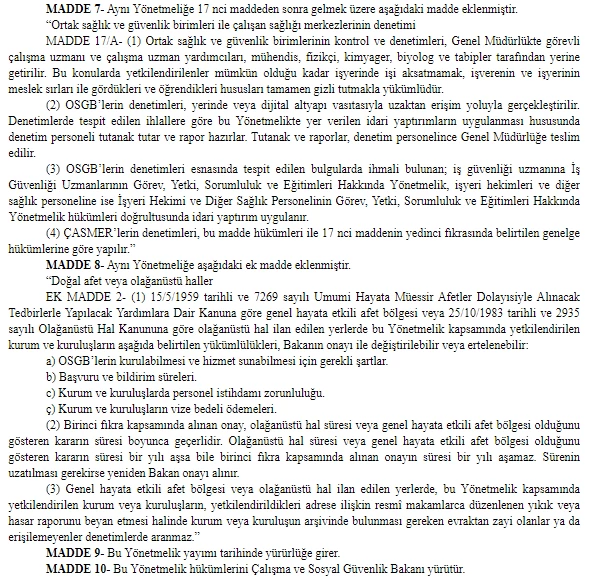 İş sağlığı ve güvenliği hizmetleri yönetmeliğinde değişiklik Resmi Gazete'de yayımlandı!