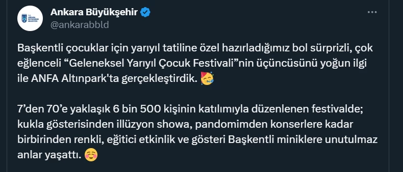 ABB tarafından düzenlenen "Geleneksel Yarıyıl Çocuk Festivali" renkli görüntülere sahne oldu