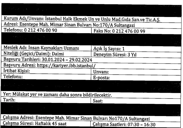 İstanbul Halk Ekmek, 07.30 – 16.30 arasında daimi çalışacak personel alımına başladı