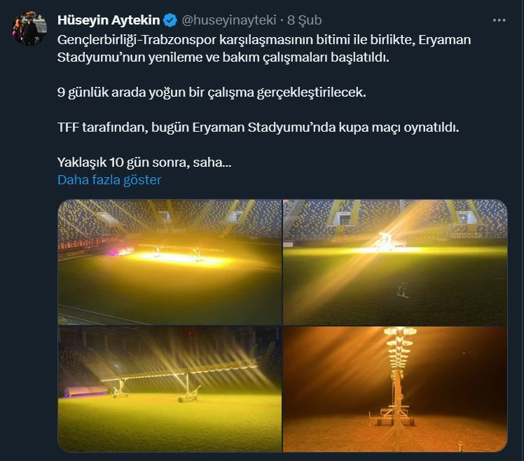 Eryaman Stadyumu'nun zemininde bakım ve yenileme mesaisi devam ediyor!