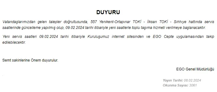 Ankara'da toplu taşıma kullananlara duyuru! EGO otobüs saatlerini değiştirdi