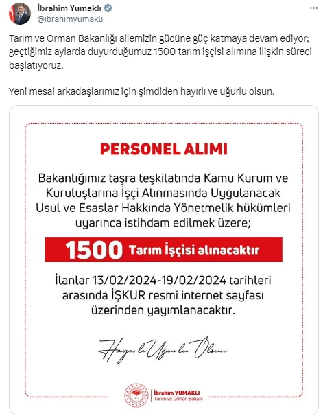 Bakanlık 1500 işçi alımı için süreci başlattı! İş arayan kişilere hayırlı olsun başvuru ekranı açıldı