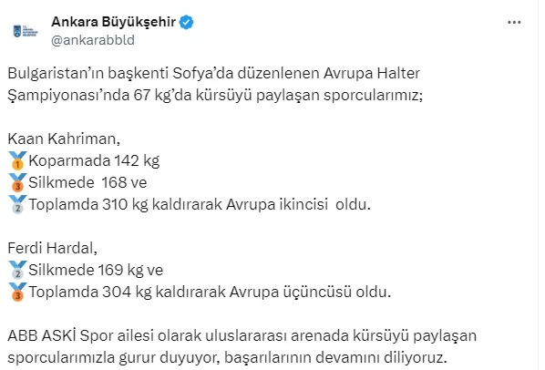 ABB sporcularından Avrupa Halter Şampiyonası'nda madalya başarısı