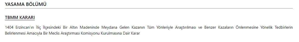 Erzincan’daki maden kazasına ilişkin Komisyon kurulmasına dair karar Resmi Gazete’de yayımlandı!