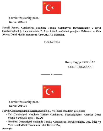 16 Şubat tarihli Cumhurbaşkanlığı atama kararları Resmi Gazete'de yayımlandı! - Resim : 3