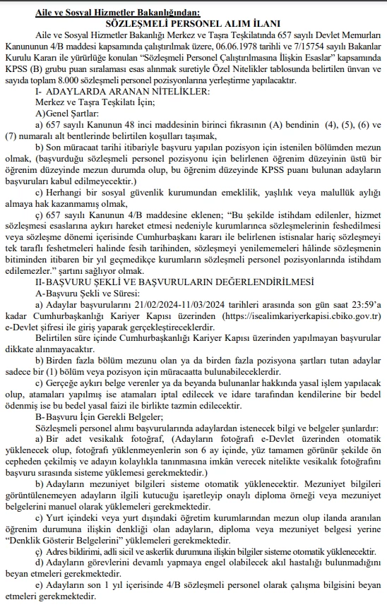 81 ilde düğmeye basıldı bakanlık istihdam kapılarını araladı! 8 bin personel alımı müjdesi verildi - Resim : 2