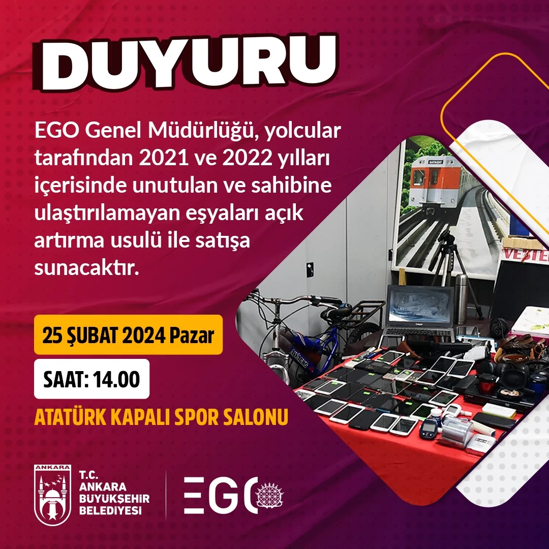 ABB Ego Genel Müdürlüğü toplu taşıma araçlarında unutulan eşyaları açık arttırma ile satacaklarını açıkladı