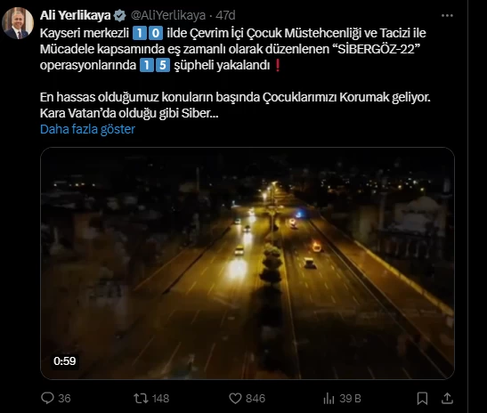 Bakan Yerlikaya'dan Ankara dahil 10 ile Sibergöz-22 paylaşımı! 15 gözaltı