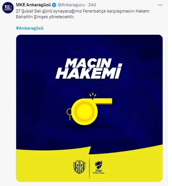 Ankaragücü - Fenerbahçe maçını yönetecek hakem belli oldu!