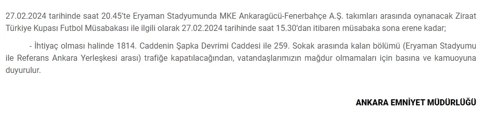 Ankara'da bugün trafiğe kapanacak yollar açıklandı!