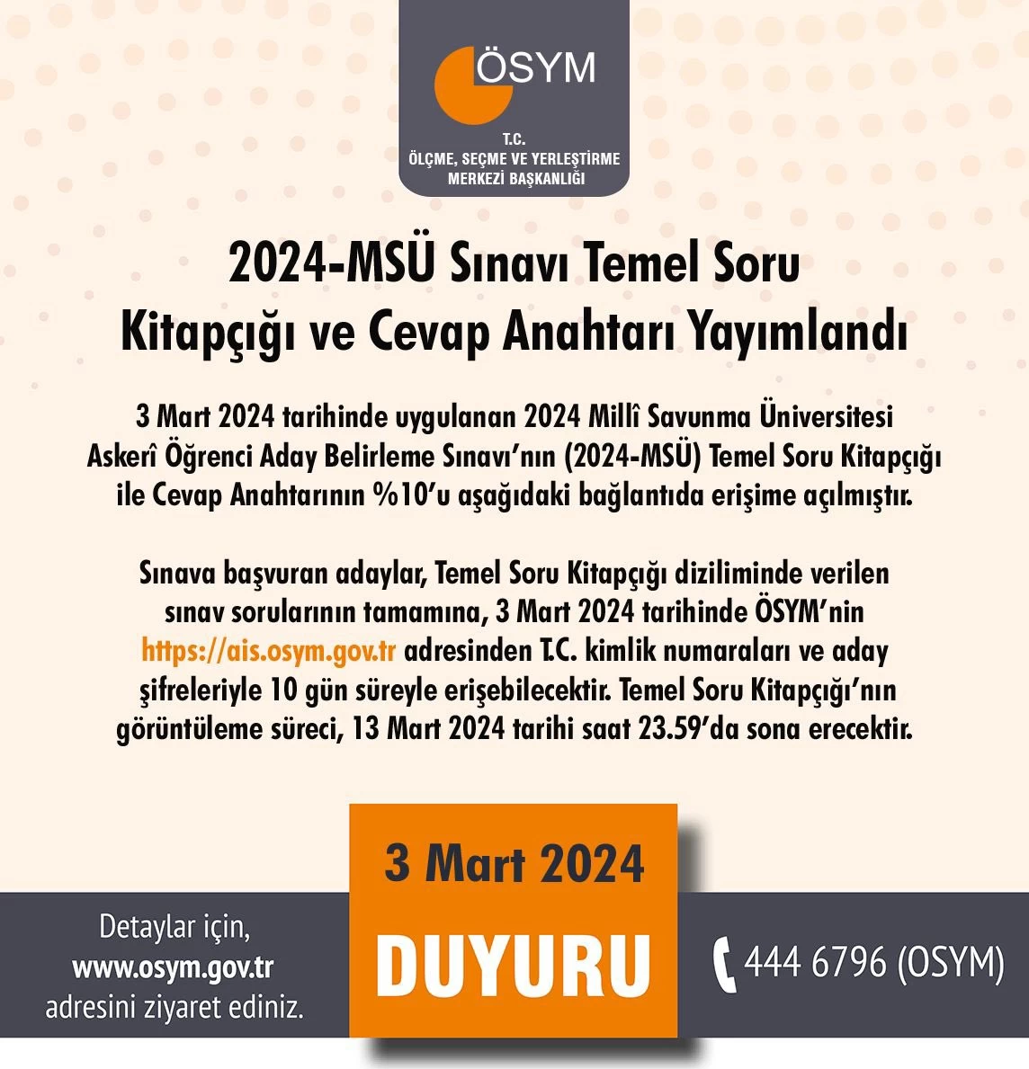 MSÜ sınavı temel soru kitapçığı ve cevap anahtarı yayınlandı!