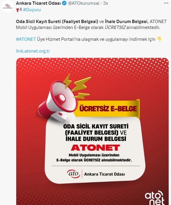 ATO ücretsiz alınabilen belgeler hakkında açıklama yaptı