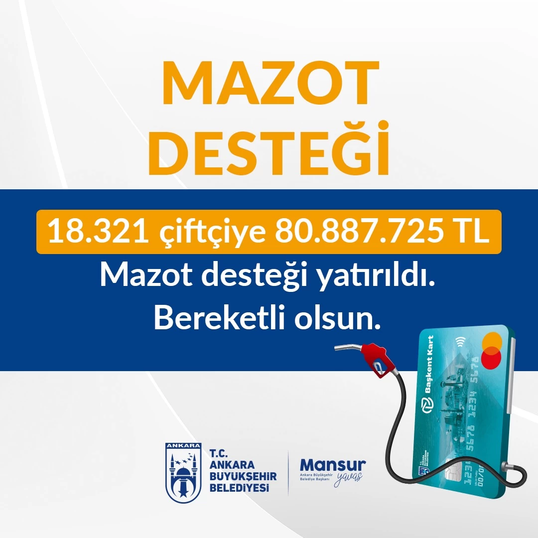 Ankaralı çiftçiye 80 milyon 725 TL tutarında mazot desteği yatırıldı! 18 bin çiftçi faydalandı