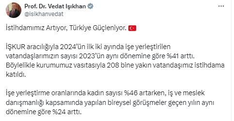 Bakan Işıkhan İŞKUR ile işe yerleştirilenlerin sayısı yüzde 41 arttığını duyurdu! - Resim : 2