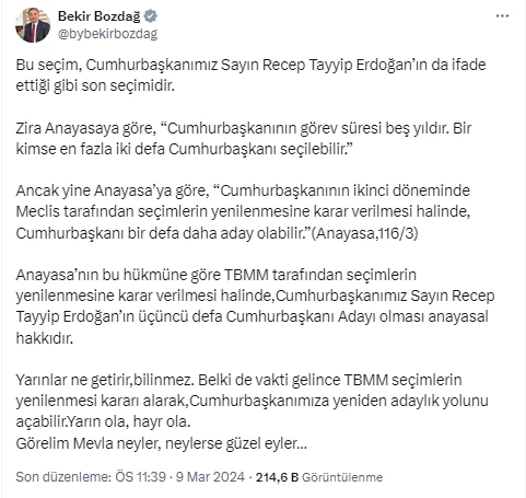 Cumhurbaşkanı Erdoğan bu seçim son demişti! Bekir Bozdağ'dan kritik TBMM kararı açıklaması