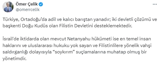 AK Parti Sözcüsü Çelik'ten Netanyahu yönetimine sert eleştiri!