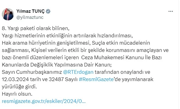 8. Yargı Paketi yürürlüğe girdi! Karar Resmi Gazete'de yayınlandı