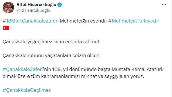 TOBB Başkanı Rıfat Hisarcıklıoğlu 18 Mart Çanakkale Zaferini kutladı