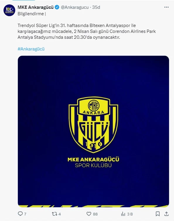 Ankaragücü'nün Antalyaspor ile oynayacağı maçın saati belli oldu!