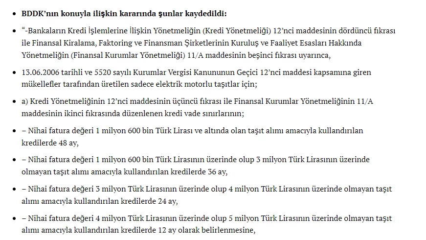 BDDK taşıt kredilerinde vade sınırını değiştirdi!