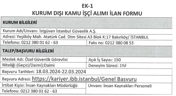 Kamuya daimi olarak 150 silahlı/silahsız güvenlik görevlisi alımı başladı