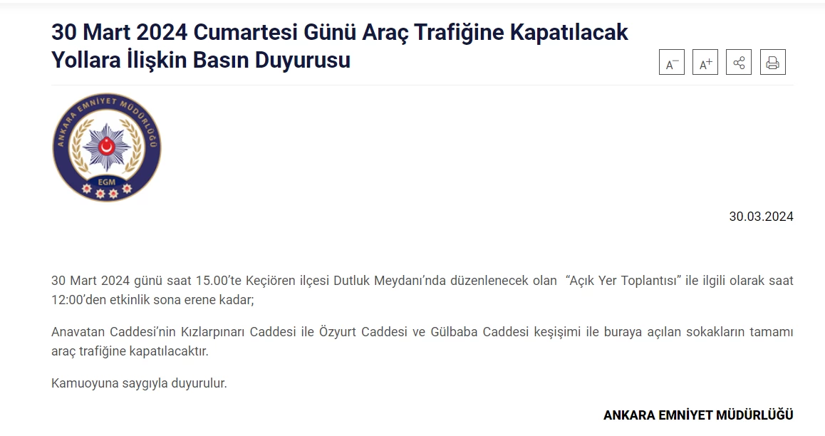 Ankara'da araç trafiğine kapatılacak yollar açıklandı