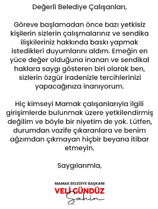 Mamak Belediye Başkanı Veli Gündüz Şahin'den belediye personellerine önemli uyarı!