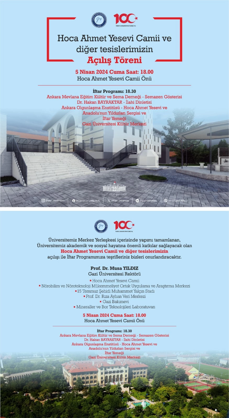 Gazi Üniversitesi'nde yapımı tamamlanan Hoca Ahmet Yesevi Camisi ve diğer tesisler kullanıma açılıyor