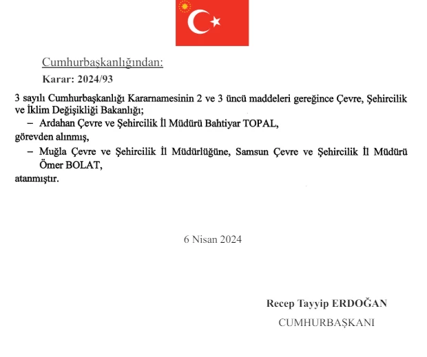 Cumhurbaşkanı Erdoğan'ın imzasıyla Resmi Gazete'de yayımlanan kararla bazı isimler görevden alındı!