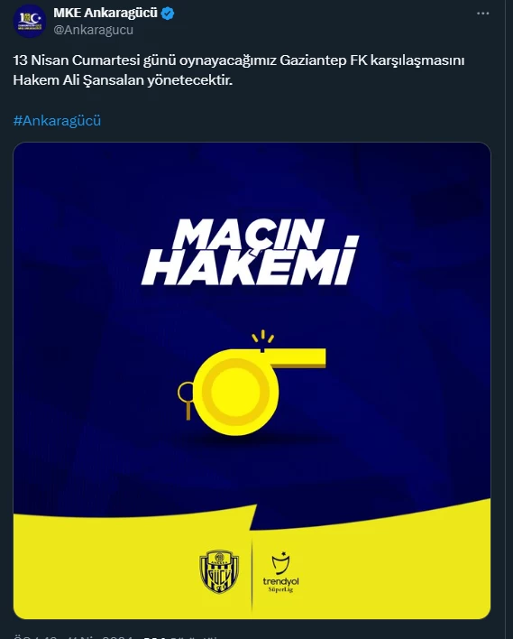 MKE Ankaragücü - Gaziantep FK maçının hakemi belli oldu